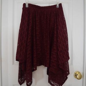 Wine Red Square Drape Lace Skirt